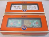Two Lionel LRRC (Lionel Railroaders Club) Christmas Boxcars including 2004 LRRC Holiday Boxcar