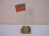 Lionel O Scale Flag Pole Kit with base, American flag, and Lionel Pennant Flag (detached), Part No.