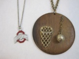 Ohio State (University) Silver Tone Pendant and Necklace and Wooden Basketball Pendant and Chain, 2