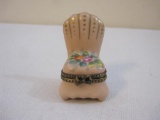 Hand Painted Rochard Limoges France Ceramic Chair Trinket/Pill Box, 2 oz