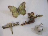 Four Glittery Christmas Ornaments including fairy, butterfly, dragonfly, and bird, 4 oz