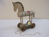 Vintage Handmade Wooden Horse Child's Pull Toy on Wheels, 13 oz
