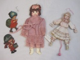 Lot of Vintage Doll Ornaments including June Amos Grammer Wooden Moving Doll, 5 oz