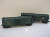 Two Lionel Postwar O Scale Train Cars including REA Railway Express Agency REX6572 Reefer and Route