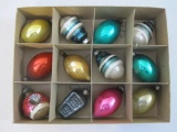 Lot of 12 Vintage Glass Christmas Ornaments, most marked Shiny Brite or made in USA, 7 oz