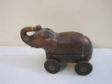 Wooden Elephant Trinket Box on Wheels, hand carved, 1 lb 1 oz