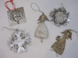 Lot of Vintage Metal Christmas Ornaments including snowflakes, angels and more, 5 oz