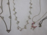 Four Silver Tone Necklaces including Pink Poodle Pendant, hearts and more, 1 oz