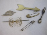 Lot of Unique Pins including Florida Souvenir Spoon, arrow, artist palette, and more, 2 oz