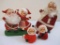 Four Vintage Santa Christmas Decorations including 2 Clip-On Santas (one is broken), Sitting Santa