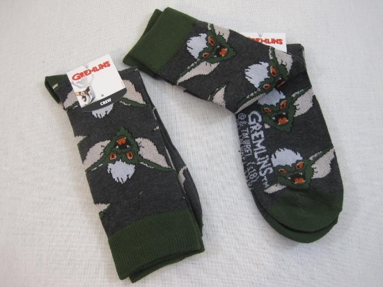 Two Pairs of NWT Exclusive Gremlins Crew Socks, sizes 10-13 4oz