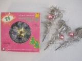 Vintage Christmas 11 Lite Blinking Star Tree Top in original box and Foil Picks with Pink Balls 8oz
