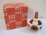 Department 56 Ceramic Santa Handled Basket, in original box 3lb