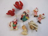 Lot of Vintage Christmas Ornaments including Santas, Angel, and Birds 5oz