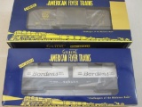 Two American Flyer S Gauge Advertising Train Cars including A/F Bordens Flatcar 6-48524 and UPS