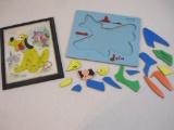 Two Vintage Children's Puzzles including wooden Playskool Airplane and plastic A Child Guidance Toy
