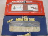 Two American Flyer S Gauge Christmas Train Cars including '98 Holiday Gondola with Christmas Trees