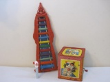 Lot of Vintage Clown Toys including Jack in the Box (AS IS), plastic clown xylophone toy and Bozo &