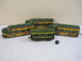 Vintage Set of Metal Marx Seaboard Green and Yellow Diesel Engines and Caboose 4lb5oz