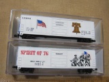 Two Life-Like N Scale Box Cars 50' Evans Spirit of 76 22010 and Evans 50' Liberty Bell 10042 4oz