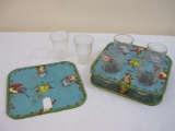 Vintage Children's Glass and Tin Tray Set 15oz