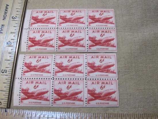 Two Blocks of Six 6 Cent U.S Postage Airmail Scott #C39a