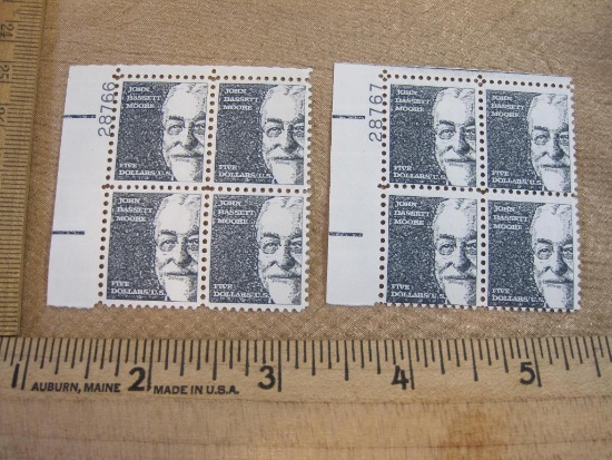 Two Blocks of Four Five Dollar John Bassett Moore US Postage Stamps Scott #1295