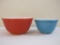 Two Vintage Pyrex Primary Mixing Bowls including red (402, 7
