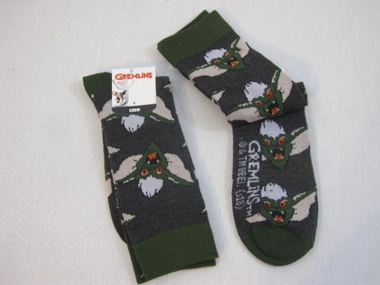 Two Pairs of NWT Exclusive Gremlins Crew Socks, sizes 10-13 4oz