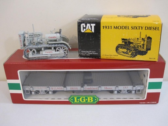 LGB 4360-DG Wilson Bros Circus Silver Flatcar with Silver Cat 1931 Model Sixty Diesel, G Scale, in