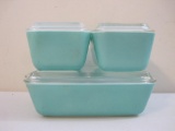 Vintage Pyrex Turquoise Refrigerator Dish Set with Lids, includes 4 dishes (2) 501, 502 and 503 with