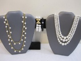 Two Faux Pearl Necklaces and 2 Beaded Bracelets 5oz