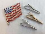 Rhinestone Flag Pin and 3 Tie Clips including Swank and more 2oz