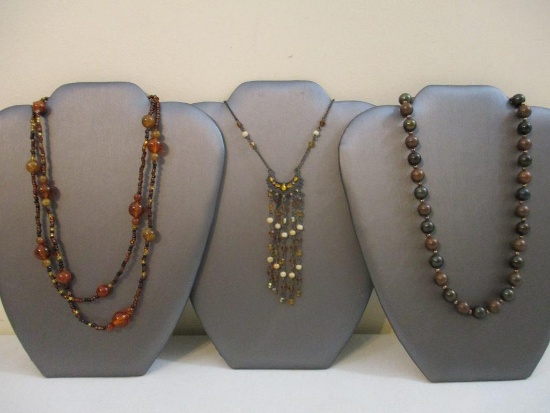 Three Brown Beaded Necklaces, 3 oz