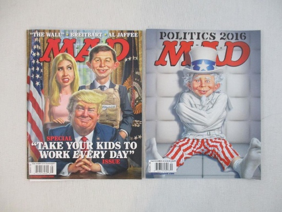 Two Mad Magazines including #542 (December 2016) and 546 (August 2017), 8 oz