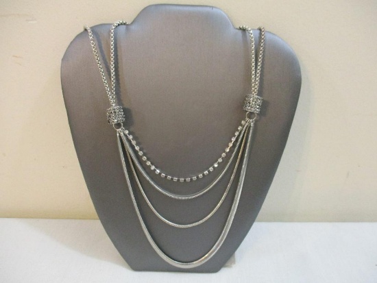 Silver Tone and Rhinestone Multi-Strand Necklace, 3 oz