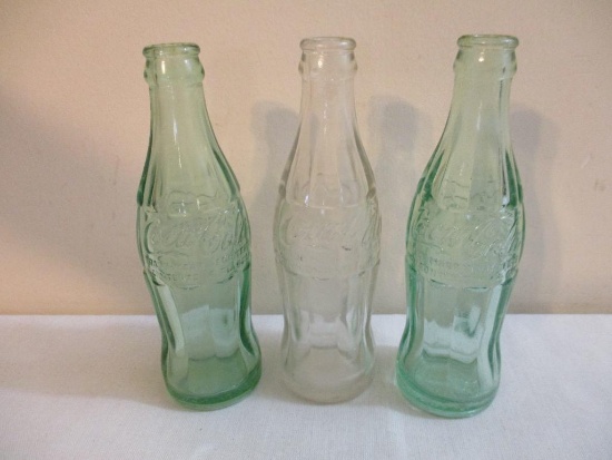 Three Vintage 6 fl oz Glass Coca-Cola Bottles marked New York, Asbury Park NJ and more, 2 lbs 11 oz