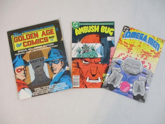 Three Comic Books including The Omega Men No. 2 (May 1983), Ambush Bug No. 4 (Sept 1985) and The