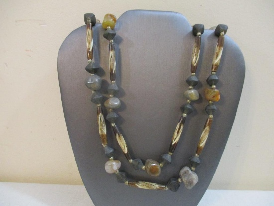 Unique Stone and Horn Tube Beaded Necklace, 6 oz