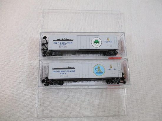 Two Micro Trains Line N Scale Train Cars including USS The Sullivans Navy Series #7 50' Standard