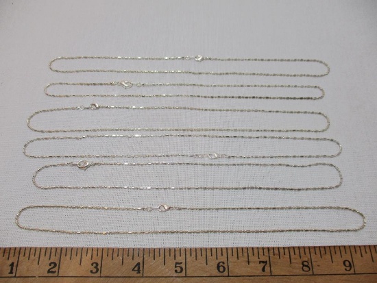 Six Delicate 18" Silver tone Chain Necklaces, 1 oz