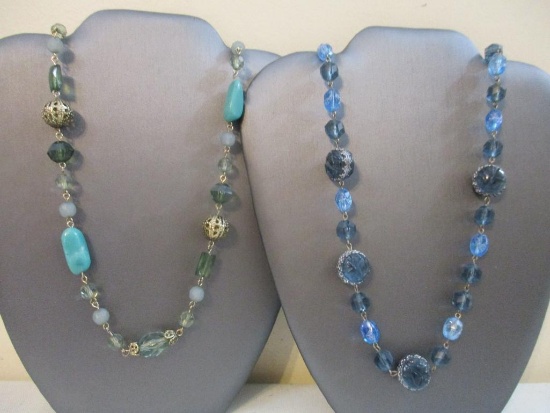 Two Blue Tone Beaded Necklaces, 4 oz