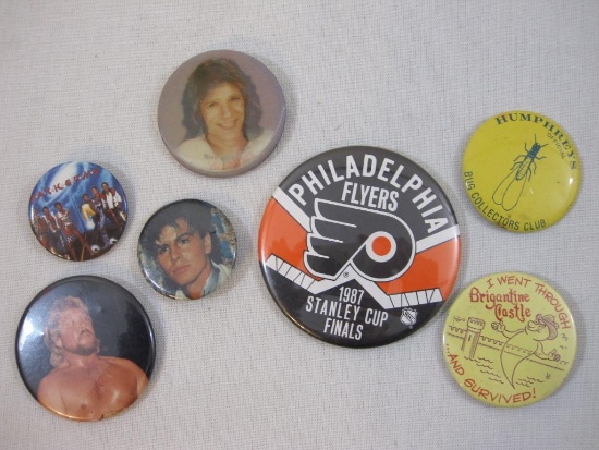 Lot of Pin-Back Buttons including Philadelphia Flyers 1987 Stanley Cup Finals, Humphreys Bug