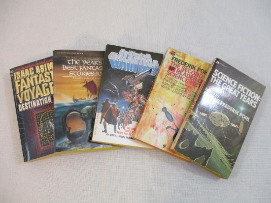 Five Vintage Science Fiction Paperback Books including Fantastic Voyage II: Destination Brain (Isaac