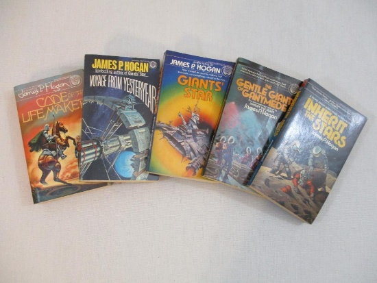 Five Vintage James P Hogan Science Fiction Paperback Books including Code of the Life Maker (1984),