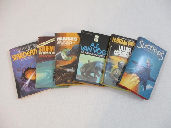 Six Vintage Sci-Fi Paperback Books including Stardeath (EC Tubb, 1983), Stormtrack (James