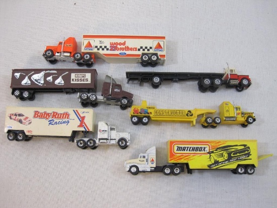 Lot of Miniature Trucks and Trailers including Hershey's, Baby Ruth, Matchbox and Citgo, 1 lb 5 oz
