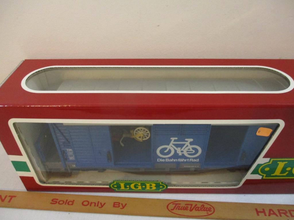 LGB 4163 European Bicycle Boxcar, G Scale, in original box, Lehmann Gross  Bahn, 3 lbs 3 oz | Online Auctions | Proxibid