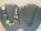 Two Beaded Necklaces including blue and green beads and three-strand turquoise beaded, 4 oz