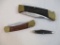 Three Vintage Folding Pocket Knives including stainless Japan Blade with Mike inscribed on handle